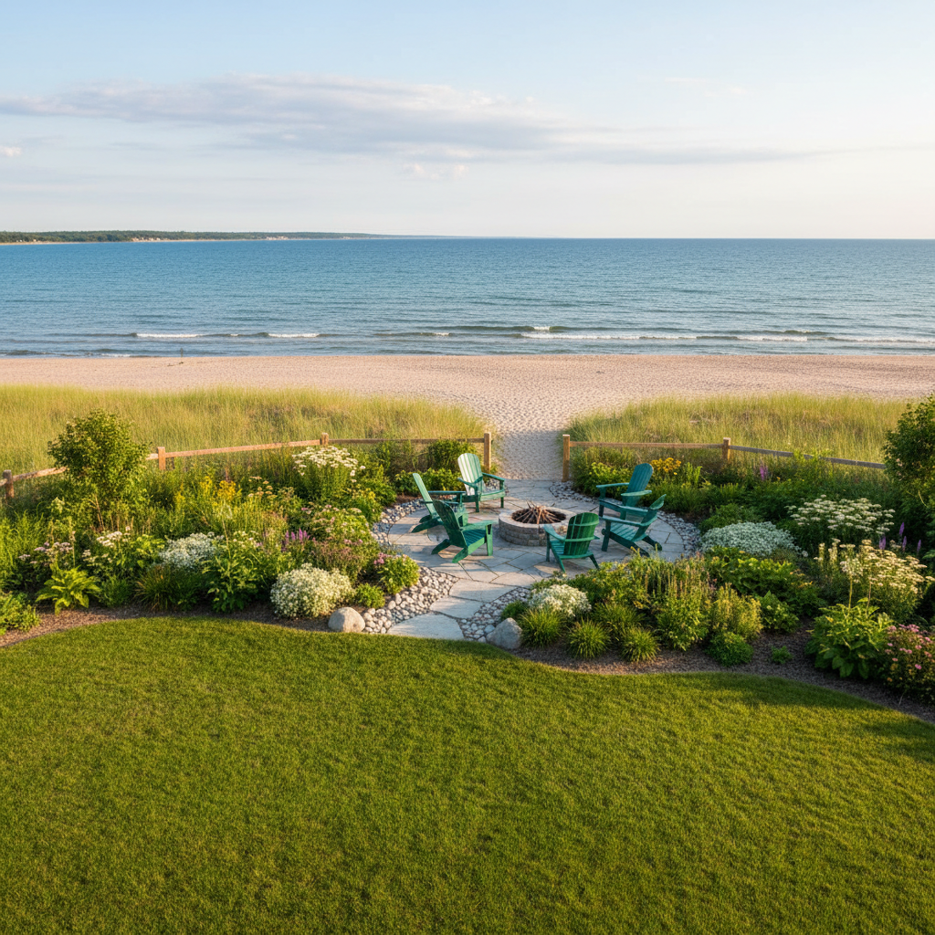 Beautifully landscaped property with lush gardens and manicured lawn in Wasaga Beach, Ontario